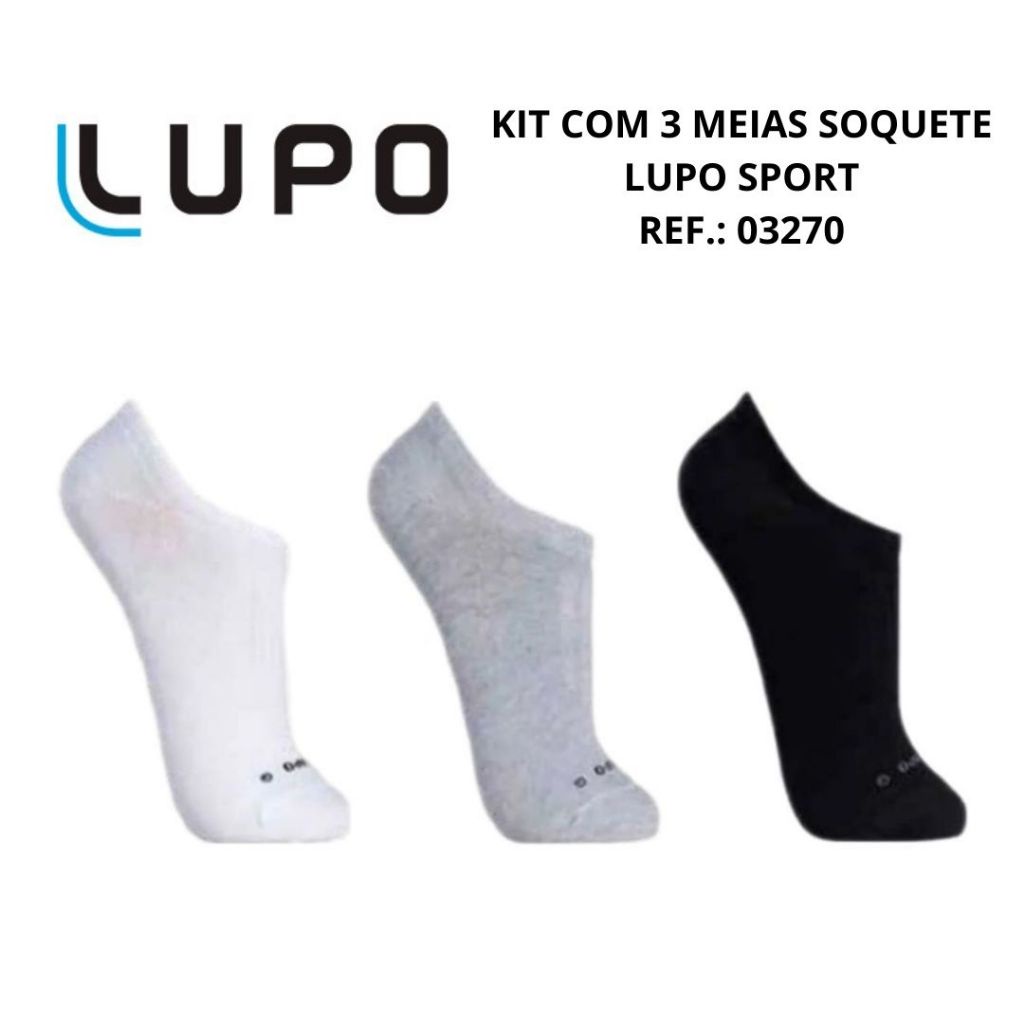 Kit com 3 pares meias soquete algodão adulto Lupo Sport Ref.: 03270