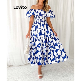 Lovito Vestido Feminino Elegante Com Bainha Geométrica E Babados LNL43127