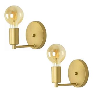 Kit 2 Arandelas Luminária Parede Banheiro Cama Dourada E27