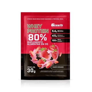 1x 80% WHEY PROTEIN CONCENTRADO Sachês de 30g cada - Growth Suplementos Morango