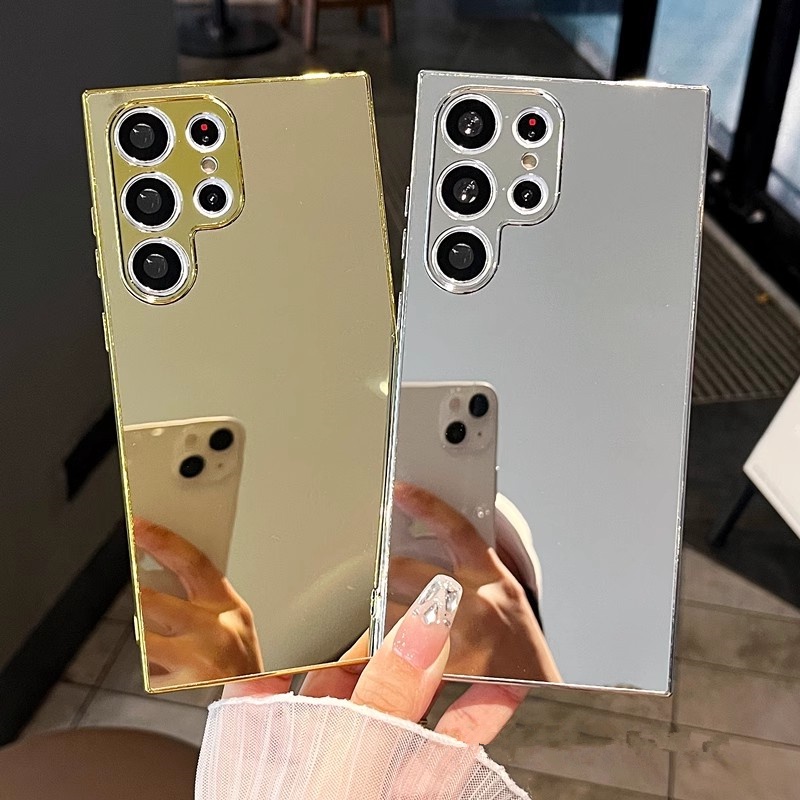 Capa Estojo Para Telefone Samsung S23ultra S23 S22 S21 S20 A12 A13 A14 A23 A24 A34 A54 A73 À Prova De Choque Com Espelho Galvanizado