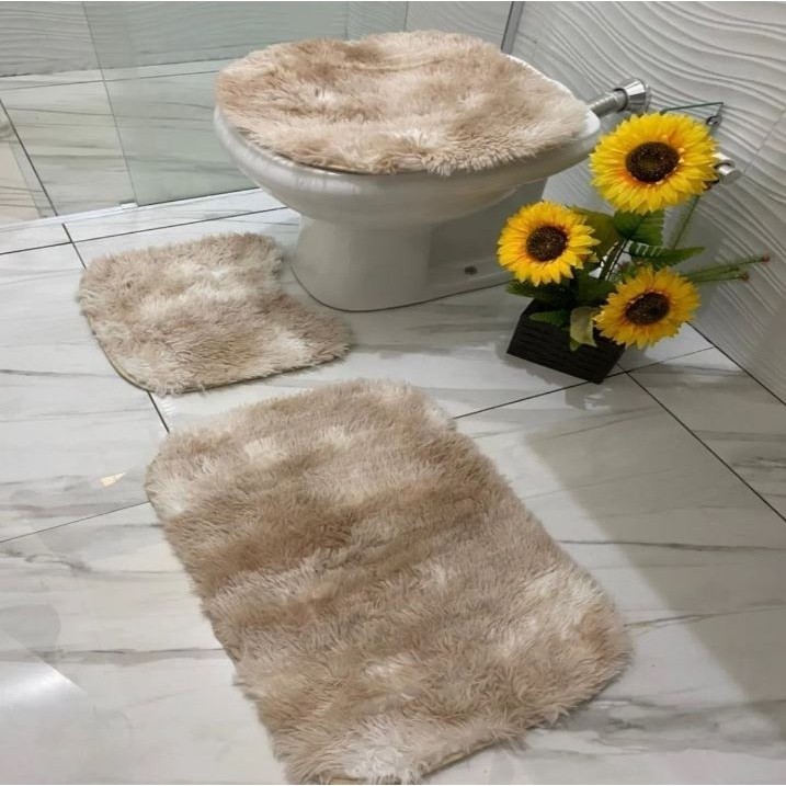 Jogo de Tapete para Banheiro Felpudo - 3 PÇS - Várias Cores | Shopee Brasil