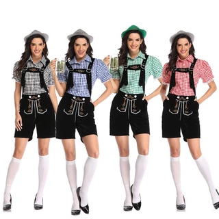 Festa Da Cerveja Alemã De Venda A Quente Vestuário Tradicional De Bavária Adulto Feminino Xadrez Calças Marrons Suspense Conjunto De Traje De Halloween