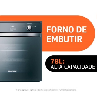 Forno a Gás de Embutir Brastemp 78 Litros BOA84A | Espelhado, com Grill Timer Touch, Inox