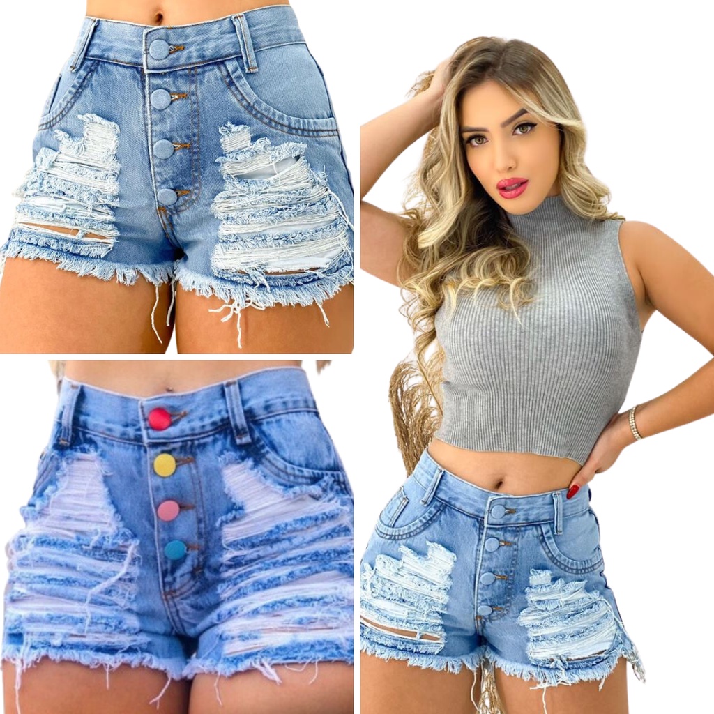 Kit 2 Shorts Jeans Curto com 4 Botões: Arrase no Visual Moda Básica ...