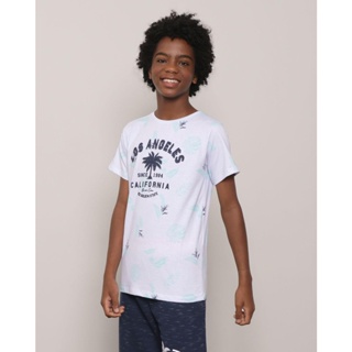 Camiseta Juvenil Estampa Tropical Manga Curta Branca