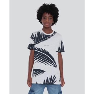 Camiseta Juvenil Estampa Folhagem Cinza Claro