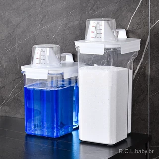 R.C.L. Caixa De Armazenamento De Pó De Lavagem Transparente Tenda De Lavanderia Dispenser Com Copo De Medição Garrafa De Plástico Recipiente De Cereais Hermético Alimentos