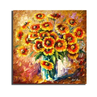 Quadro Decorativo Para Sala vaso de Flores amarela impressionismo abstrato de Leonid Afremov releitura Tela Acetinada