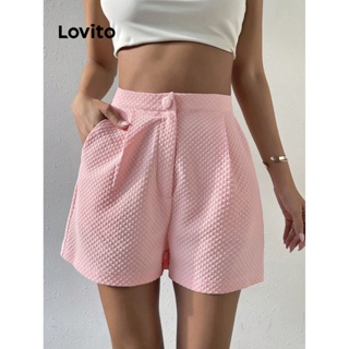 Lovito Shorts com Bolso e Botões Frontais Básicos para Mulheres LBE04102 (Rosa)