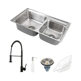 Cuba para Cozinha Aço Inox com Acessórios Ticunas e Torneira Monocomando Envira Pingoo - Preto em Oferta na Shopee