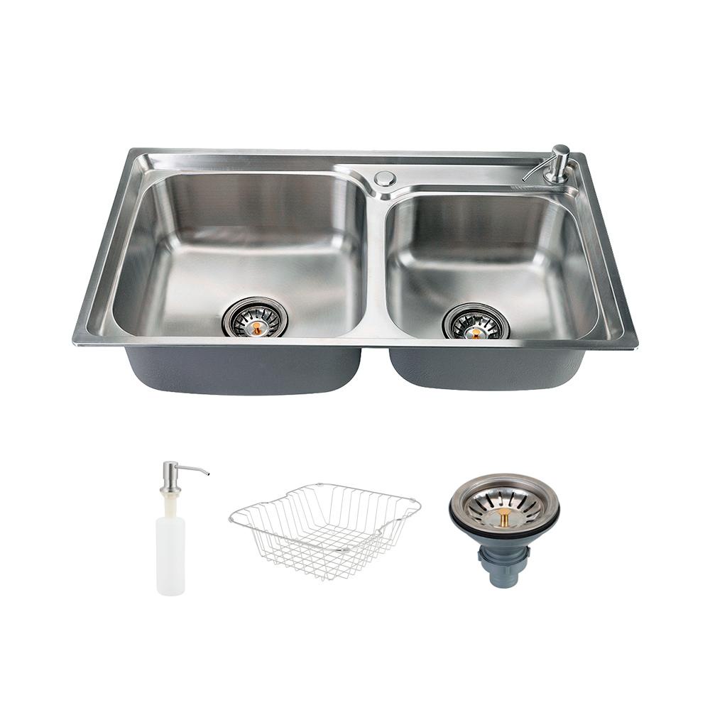 Kit Cuba para Cozinha Gourmet Pia Dupla Aço Inox com Acessórios e Tábua de  Corte Ticunas Prata