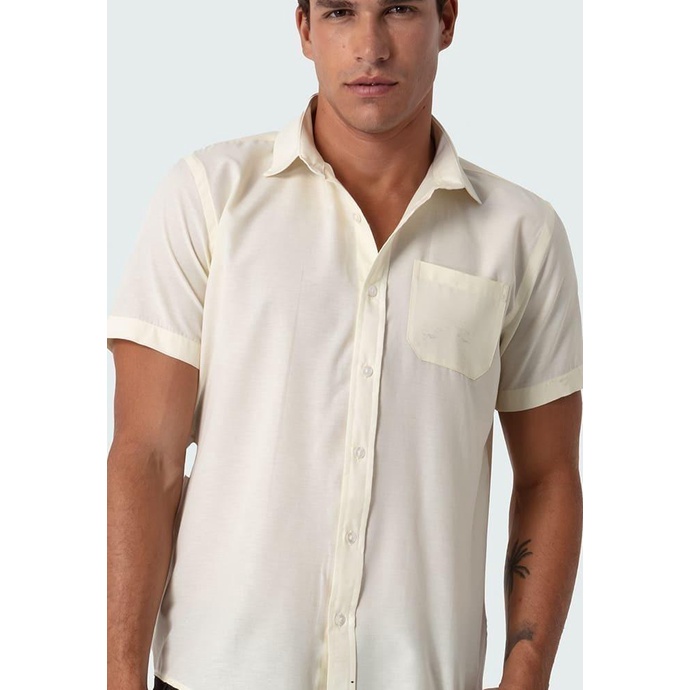 Camisa Social Masculina Manga Curta Comfort Diretoria Amarelo - Passa Fácil