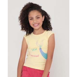 Blusa Infantil Paetês Sereia Amarelo Claro
