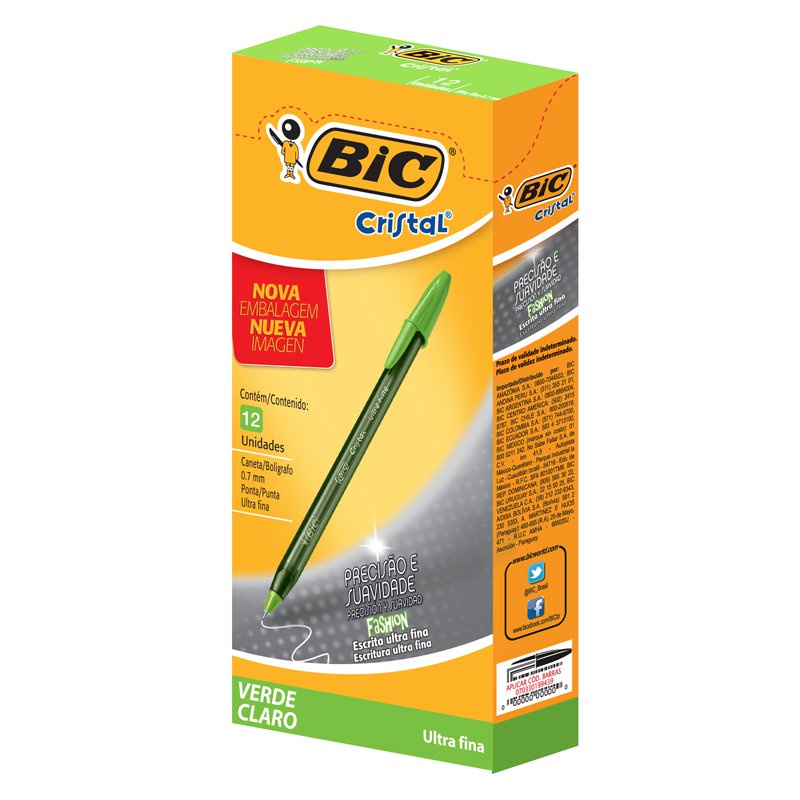 Caneta Esferográfica Bic Cristal Precisão 0.7mm Ultra Fina Verde Caixa ...