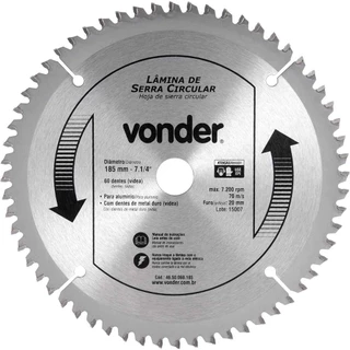 Disco Lâmina de Serra Circular para Alumínio 7.1/4 pol 185mm 60 dentes Vonder