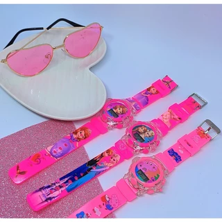 Kit Relógio Infantil Digital Led Pisca Luz Toca Musica Princesas Disney + Óculos de Sol Formato Coração Aço Menina Moda