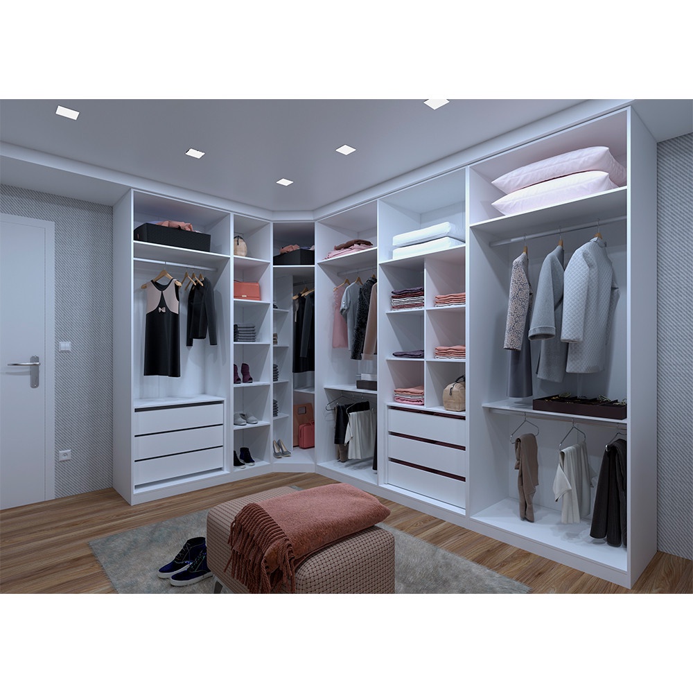 Guarda Roupa Canto Closet sem Portas 5 Peças, 6 Gavetas, 6 Cabideiros ...