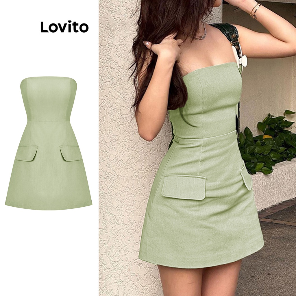 Lovito Vestido Simples com Zíper Casual para Mulheres L56ED101 (Verde Limão)