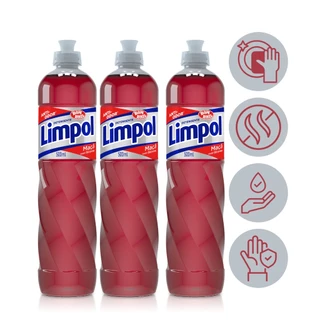 Kit 3 Detergente Liquido Glicerina Maca Limpol Bombril 500Ml