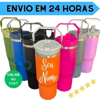 Garrafa Copo Térmico PERSONALIZADO Tumbler Térmico Flip Straw 900ml/650ml Parede Dupla