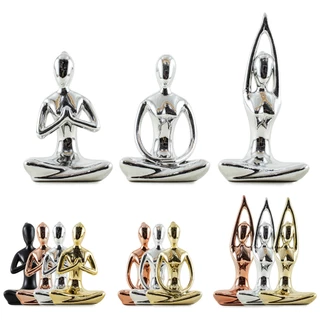Estátua Em Posição Ioga Para Decoração De Interiores Estante Mesa Porcelana Brilhante 12x8