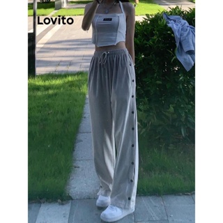 Lovito Calça Casual Feminina Com Botões Lisos Na Frente LNA40032
