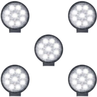 Kit 5 Farol Milha 9 Led 48w 12v/24v Redondo Off-road 6000k Reforçado Agrícola Caminhão carro Barco Resistente a agua