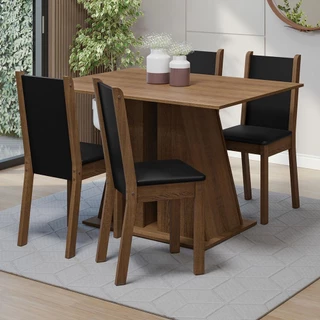 Conjunto Sala de Jantar Mesa Tampo de Madeira 4 Cadeiras Rustic/Preto Sophie Madesa em Oferta na Shopee