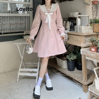 Lovito Vestido Casual De Renda Com Laço Liso Para Mulheres LNA44220