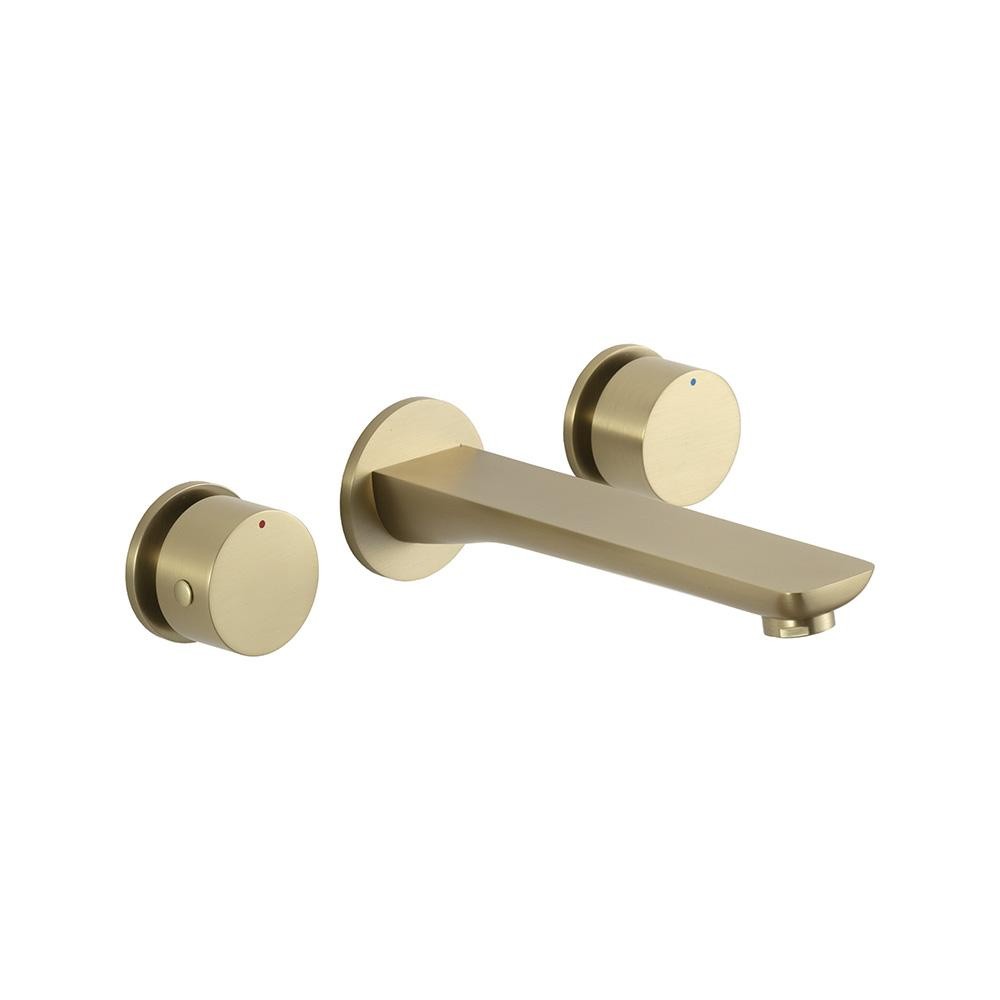 Torneira Para Banheiro Misturador Duplo Comando de Parede Piau Pingoo - Dourado