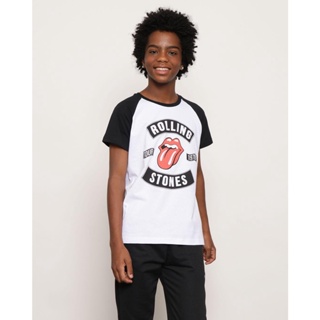 Camiseta Juvenil Banda Rolling Stones Manga Curta Preta