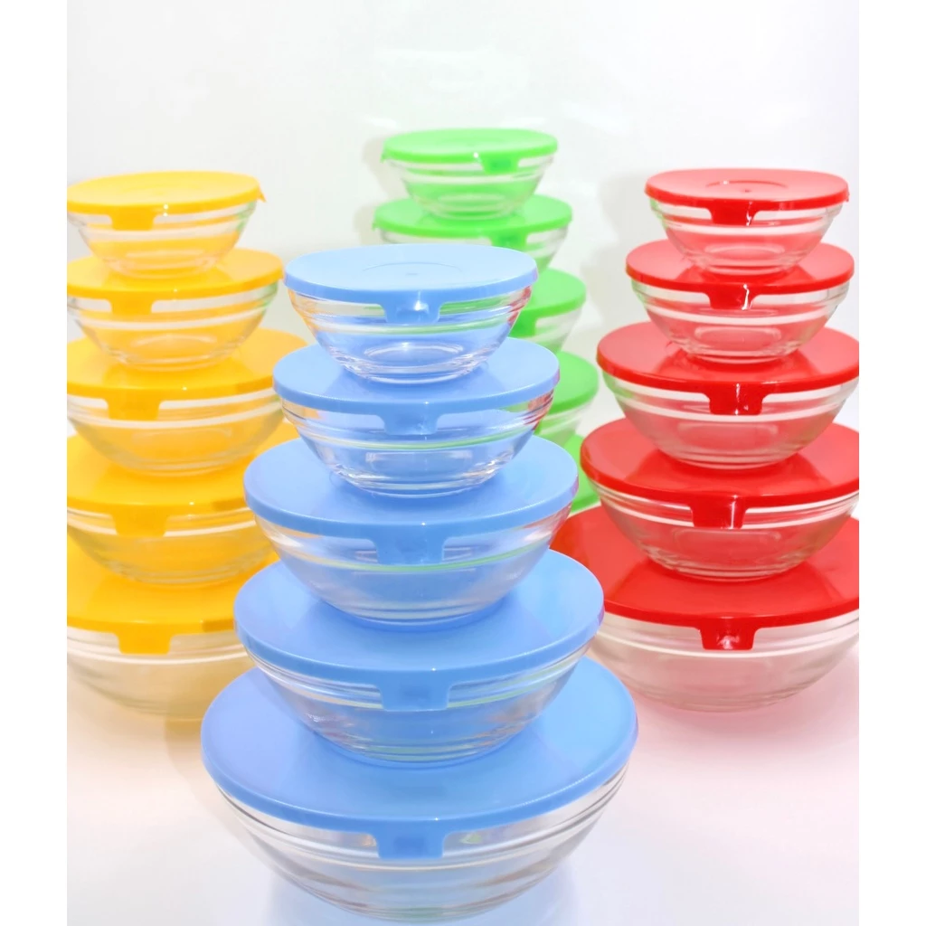 Conjunto Tigela de Vidro Bowl Marmita Tampa 5 Peças