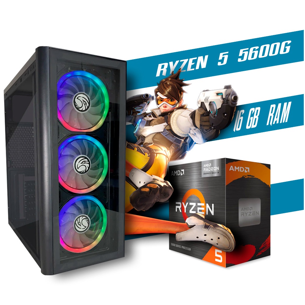 PC Gamer Completo Ryzen 5 5600G, 16GB DDR4, SSD 480GB, 500W 80 Plus, Enifler