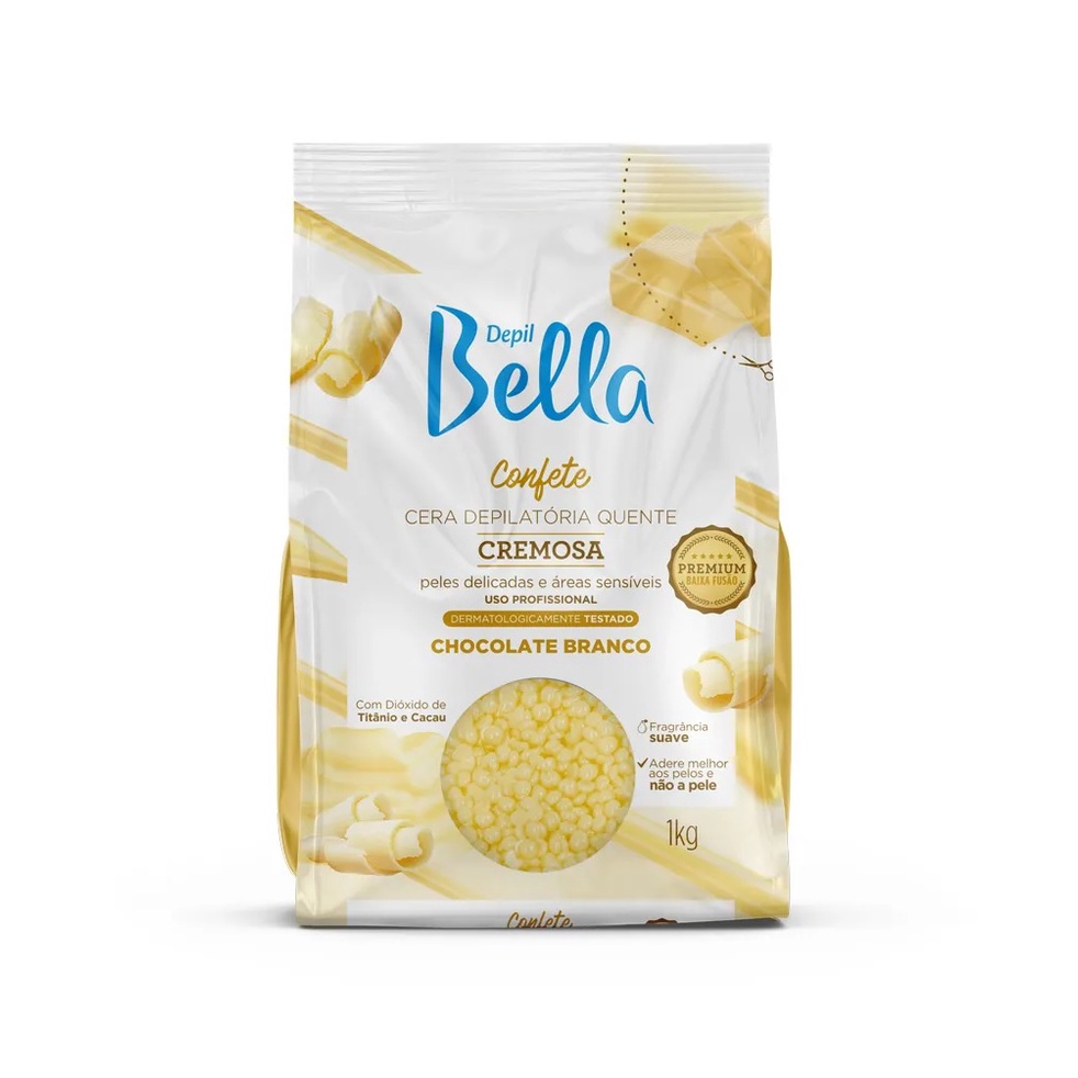 Imagem do produto Cera Depilatória Confete Chocolate Branco Depil Bella 1kg