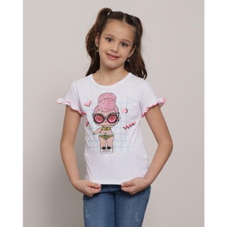Blusa Infantil LOL Manga Curta Frufru Branca
