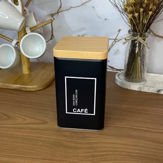 Lata Porta Condimento Café - 500G - Tampa imitando Bambu