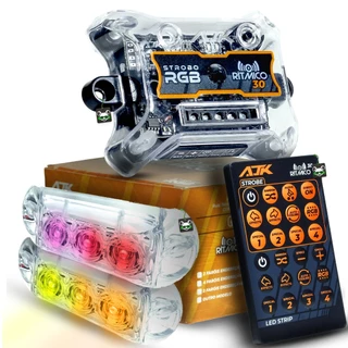 Kit Central Strobo AJK Rítmico 3.0 RGB c/ 2 Faróis 6W Automotivo