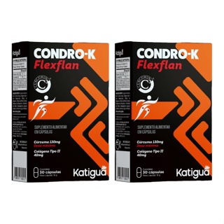 Condro K FlexFlan Cúrcuma + Colágeno Tipo II Suplemento Alimentar Katigua C/30Cápsulas - Kit C/2