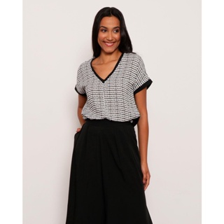 Blusa Feminina Gola V Manga Curta Viscose Branca