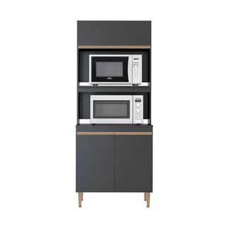Armário Torre Quente Forno Microondas para Cozinha Sabrina 80 x 202 Cm MDP Preto 0453 MENU