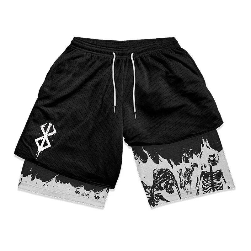 Anime Berserk Performance Shorts Guts Print Sport Running 2 Em 1 Ginásio Treinamento De Verão Masculino Roupa Esportiva Y2K