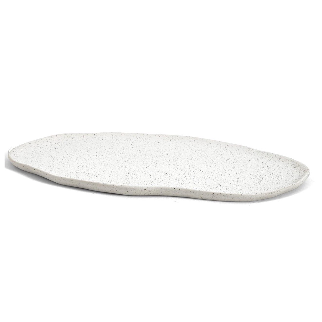 Bandeja em Cerâmica Oval Borda Irregular Off-White 36 cm