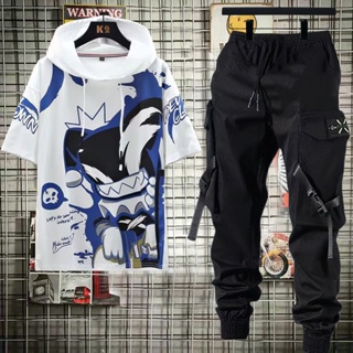 Calças De Carga Masculinas Estilo Hip Hop Joggers + Conjunto De Homens Com  Capuzes Casuais Camisetas De Manga Curta Vestuário Masculino De Verão