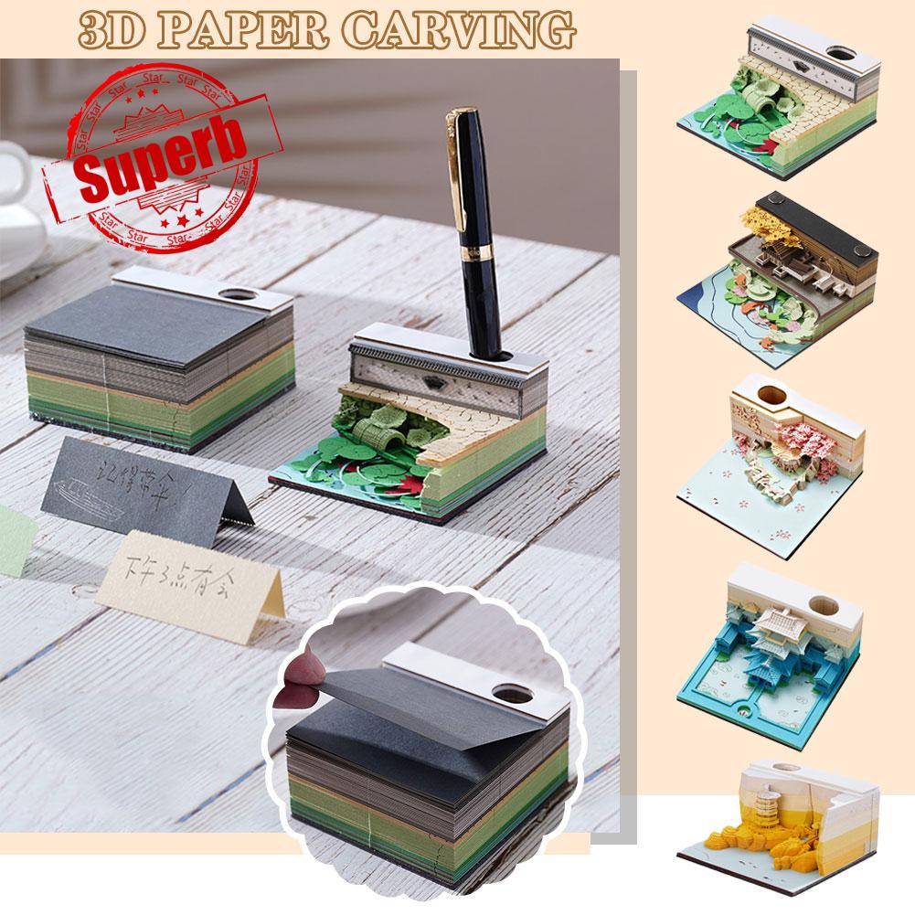 Calendário De Notas Mesa Criativo 3D Papel Escultura Decoração Paisagismo Escritório Desktop P9J2