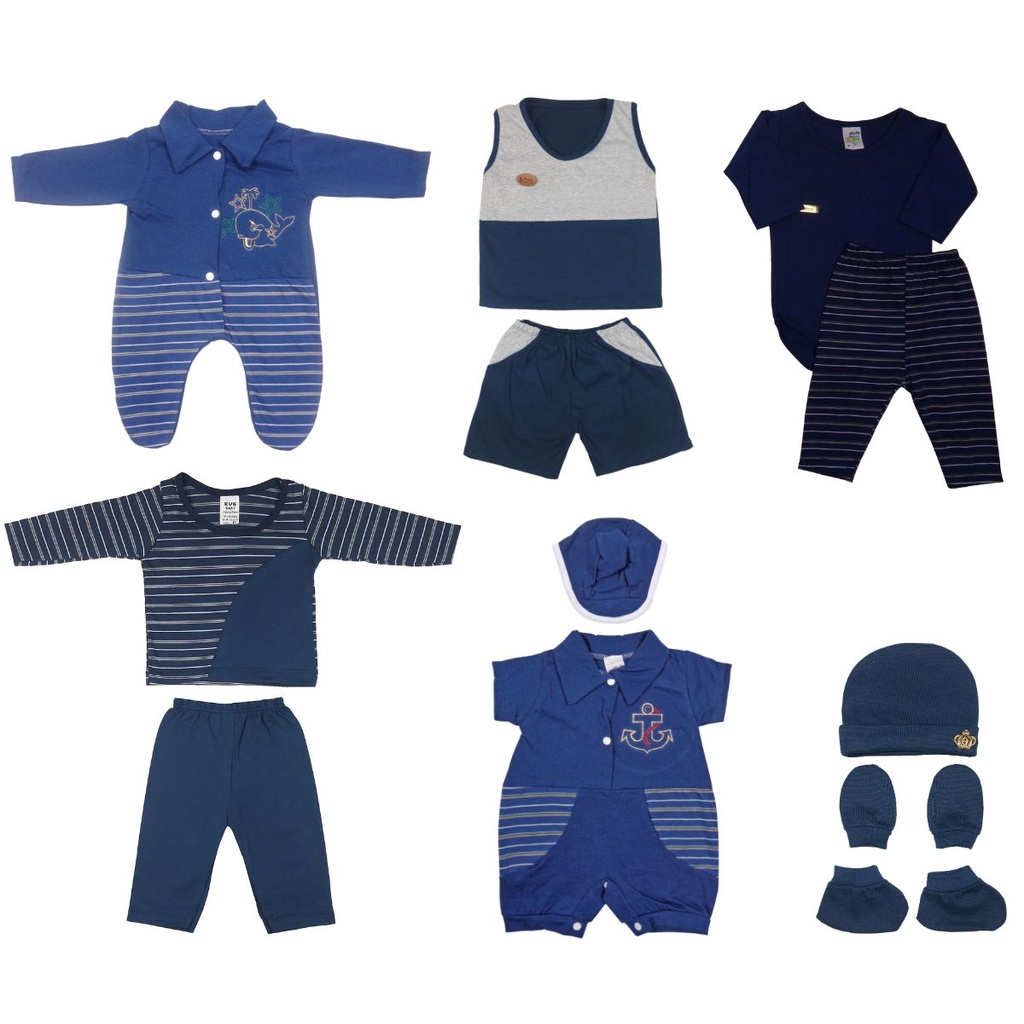 Kit Com 12 Peças Roupa Maternidade Bebê Recém-nascido Menino