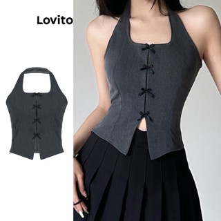 Lovito Regata Casual Com Laço Liso Para Mulheres LNL41026