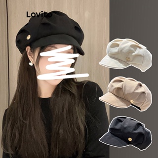 Lovito Boinas Elegantes Com Folho Liso Chapéu Octogonal Chapéus Versáteis Para Mulheres LFA11548