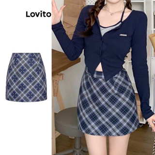 Lovito Saia Formal Xadrez Casual Para Mulheres L73AD045