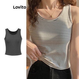 Lovito Regata Casual Listrada Baisc Para Mulheres L74ED247